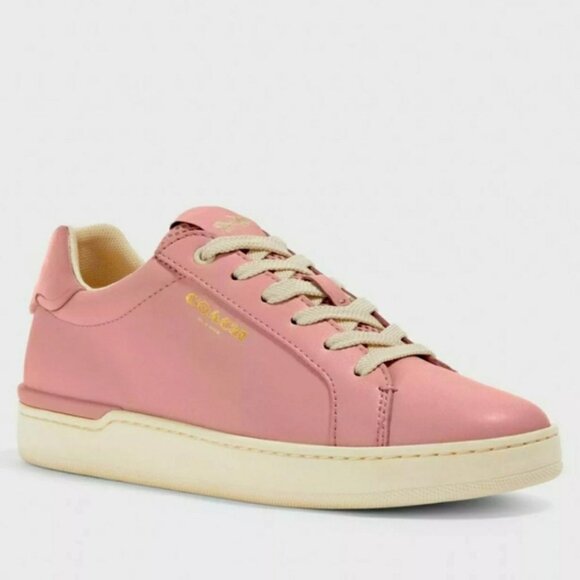 Coach Shoes | Coach Clip Leather Low Top Tennis Shoes Pink - Size 6 - Picture 1 of 12